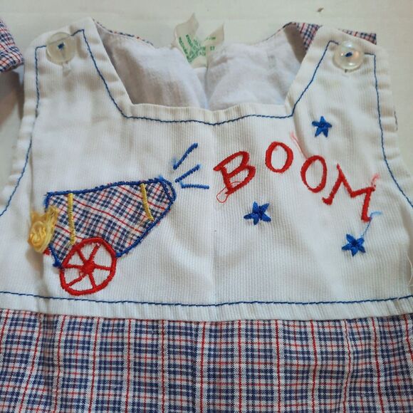 Vintage 1980s A TINY TOTS ORIGINAL Infant Plaid Shortalls Romper Hat  Size 18M - Picture 7 of 9